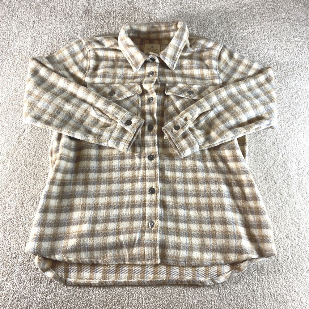 Jade‎ & Ivory Shacket Mens Large Tan Plaid Flannel Button Up Long Sleeve
